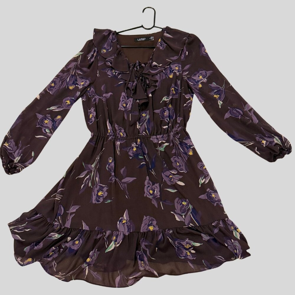 Lauren Ralph Lauren Purple Floral Long Sleeve Dress | Size 10